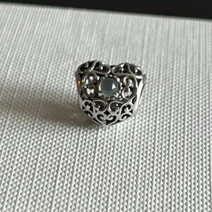 Pandora June Birthstone Sterling Silver Heart Charm, Grey Moonstone